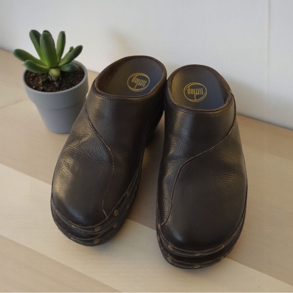 Fitflop Shoes - Womens Fitflop Brown Leather Slip on Mules Size 7